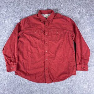 LL Bean Shirt Mens Large Red Button Down Flannel Lined Pocket Outdoors Casual